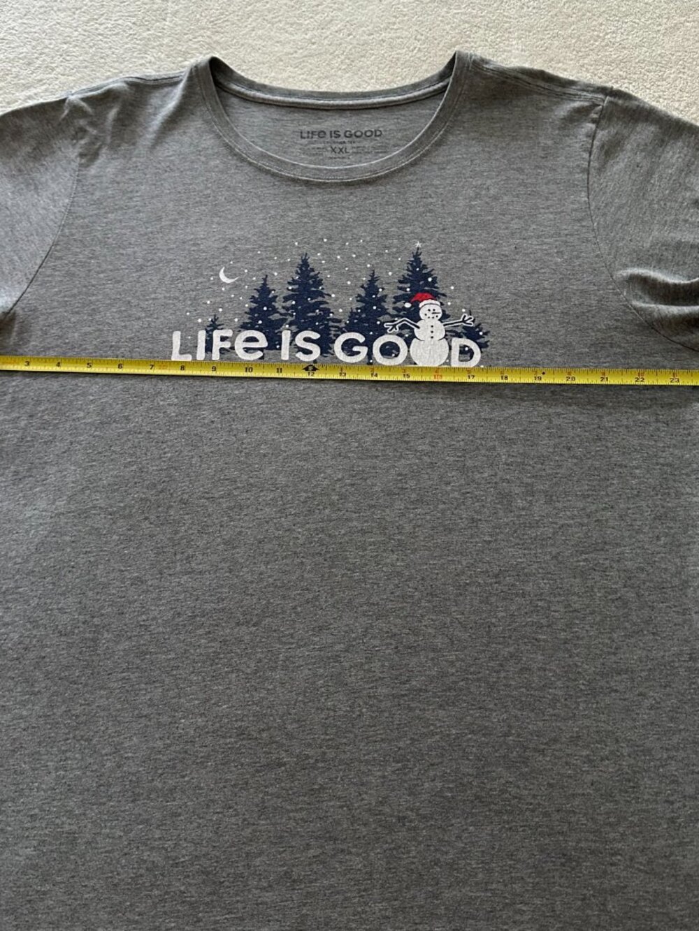 Life Is Good Snowman Winter Christmas Long Sleeve Crusher Tee Heather Grey XXL - Picture 10 of 15